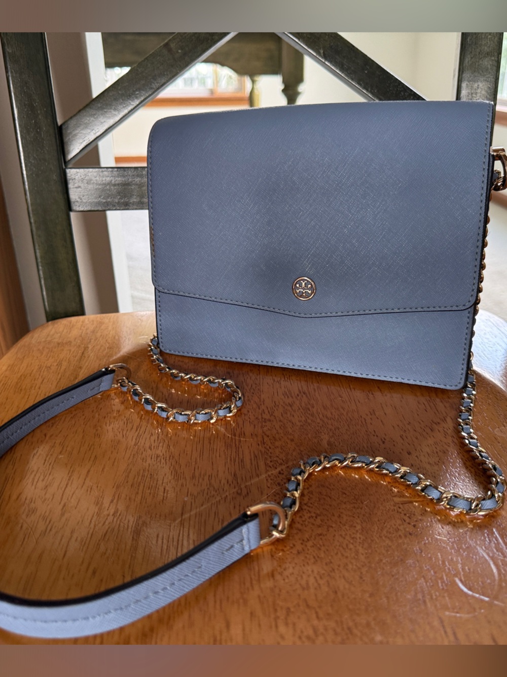 Tory Burch Slate Blue Saffiano Chain Crossbody